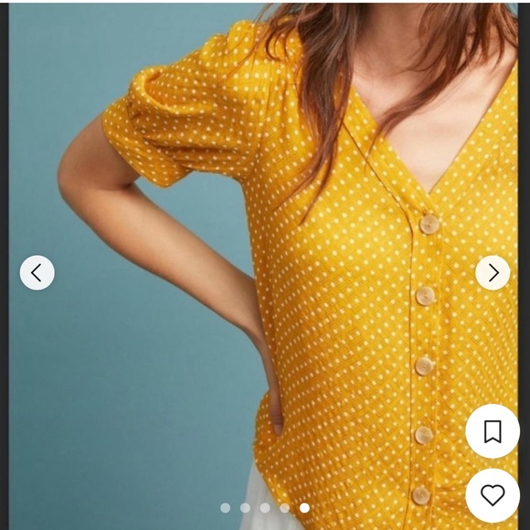 Anthropologie Maeve Yellow Polka Dot Blouse - size 4 - Picture 3 of 7